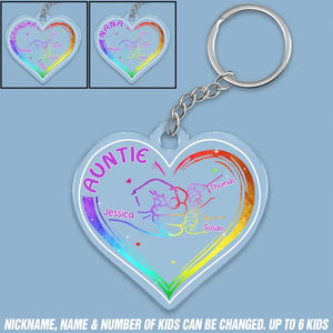 Personalized Auntie Heart Hands with Kid Names Acrylic Keychain Printed 23JUN-DT02