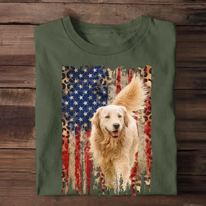 Personalized Upload Photo Dog Flag Leopard Dog Lovers T-shirt Printed QTDT0606