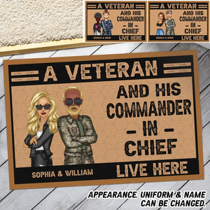 Personalized A British Veteran/Soldier And His Commander In Chief Live Here Couple Doormat Printed 23JUN-DT06