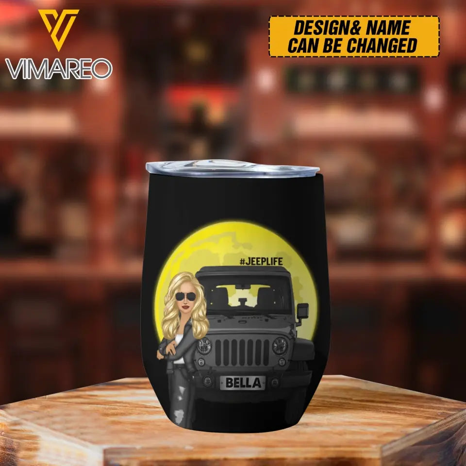 Personalized Jeeplife Moon Jeep Girl Wine Tumbler Printed MTBQT1206