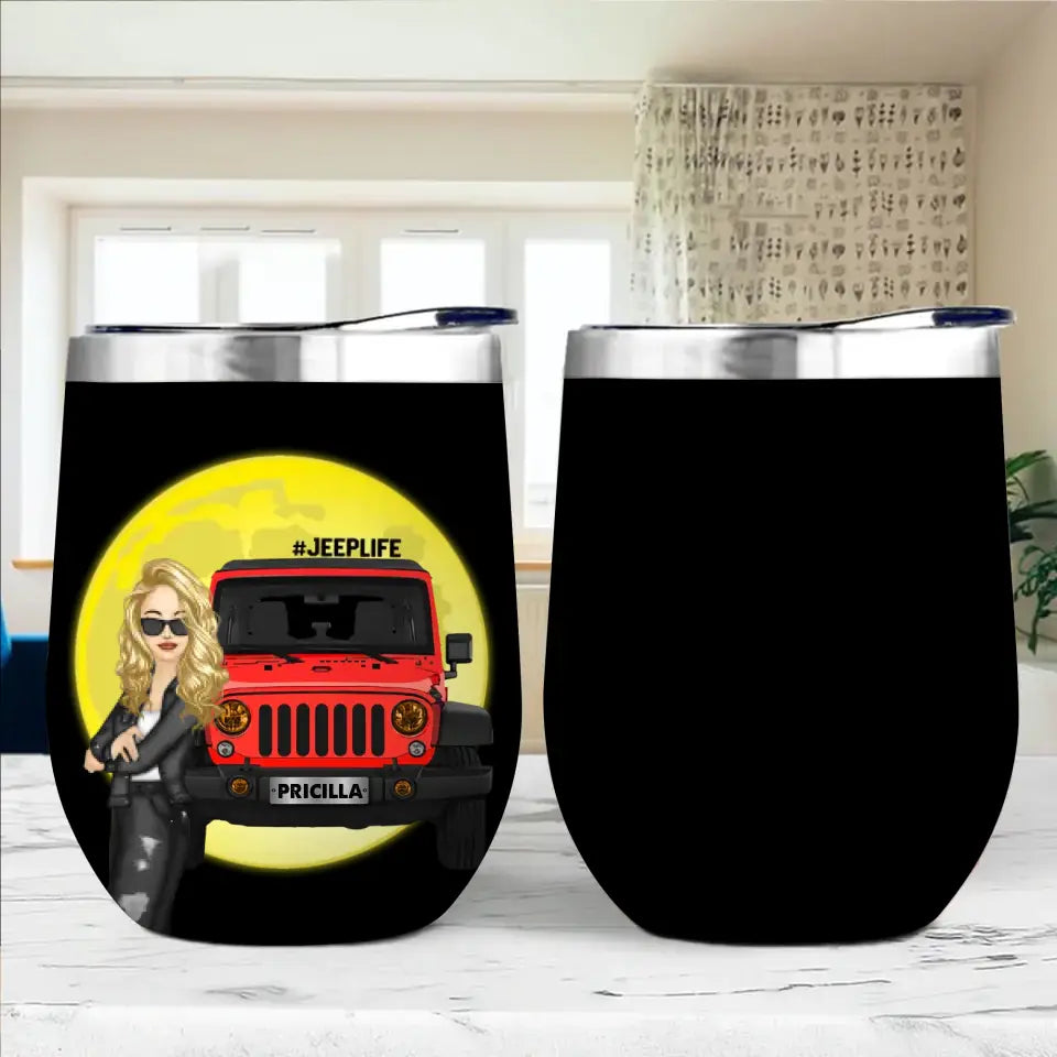 Personalized Jeeplife Moon Jeep Girl Wine Tumbler Printed MTBQT1206