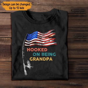 Personalized Hooked On Being Grandpa with Kid Names Tshirt Printed QTTB1306