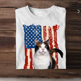 Personalized Upload Your Cat Photo Flag Background T-shirt Printed MTHDT1306