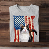Personalized Upload Your Cat Photo Flag Background T-shirt Printed MTHDT1306