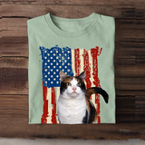 Personalized Upload Your Cat Photo Flag Background T-shirt Printed MTHDT1306