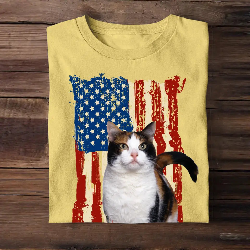 Personalized Upload Your Cat Photo Flag Background T-shirt Printed MTHDT1306