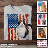 Personalized Upload Your Cat Photo Flag Background T-shirt Printed MTHDT1306