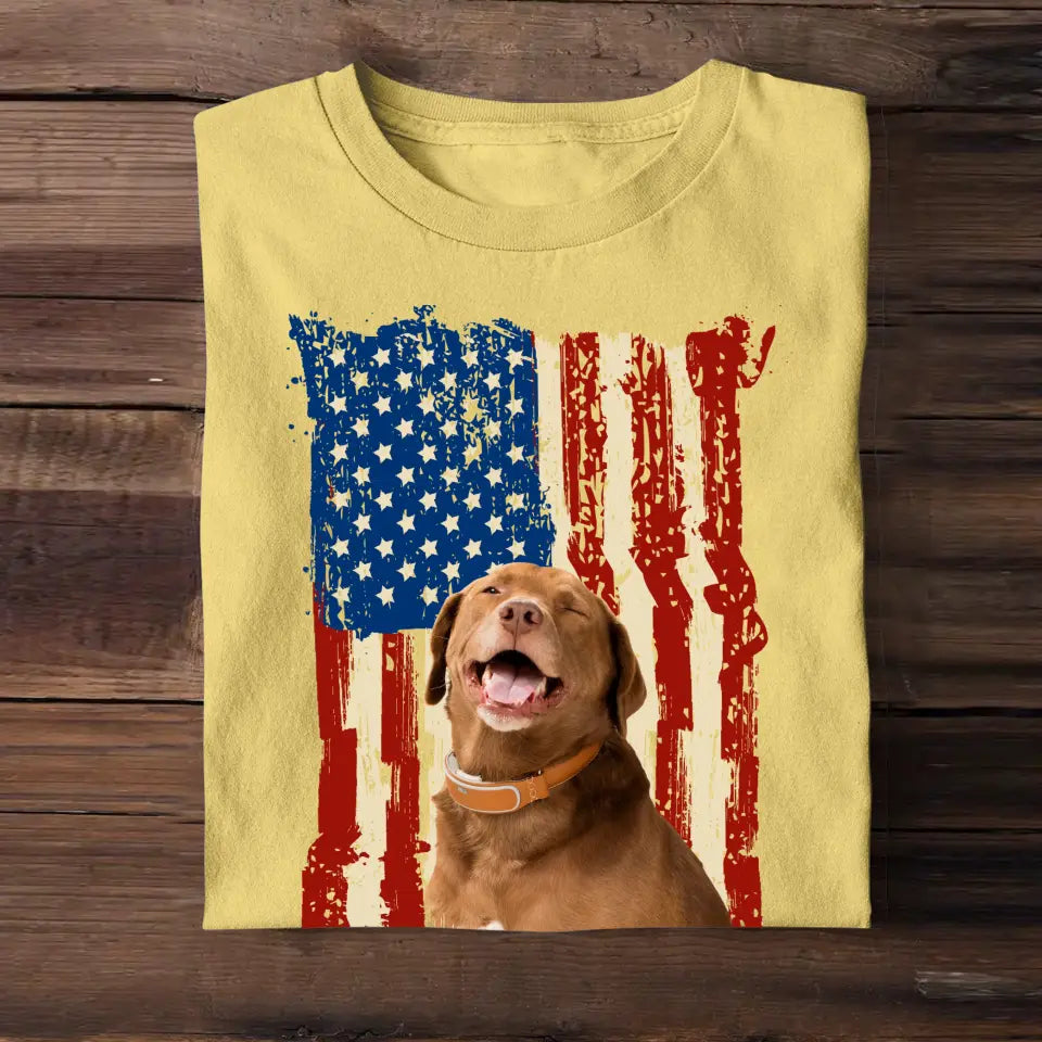 Personalized Upload Your Dog Photo Flag Background T-shirt Printed MTHDT1306