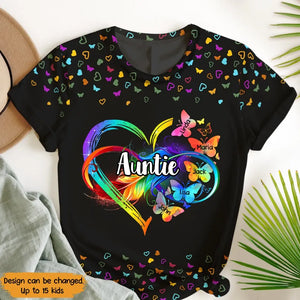 Personalzied Auntie Butterflies with Kid Names Tie Dye Color 3D TShirt Printed 23JUN-PN13