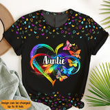 Personalzied Auntie Butterflies with Kid Names Tie Dye Color 3D TShirt Printed 23JUN-PN13