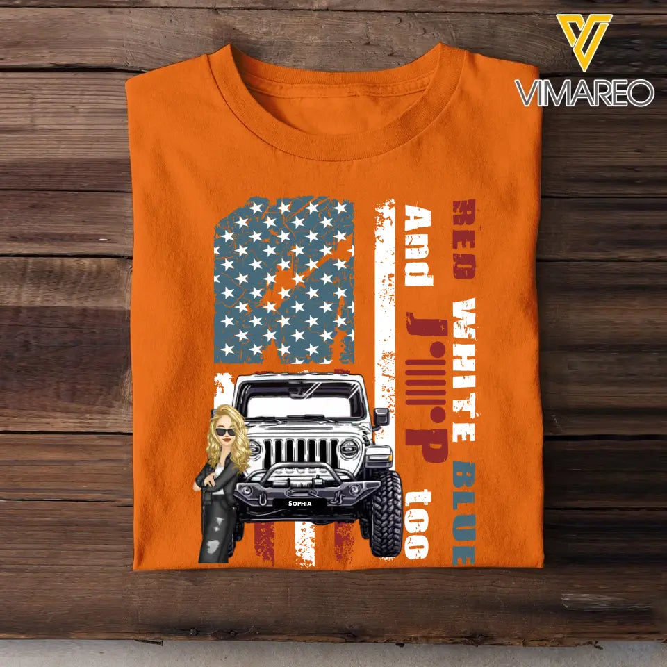 Personalized Red White Blue And Jeep Too T-shirt Printed QTHN1406
