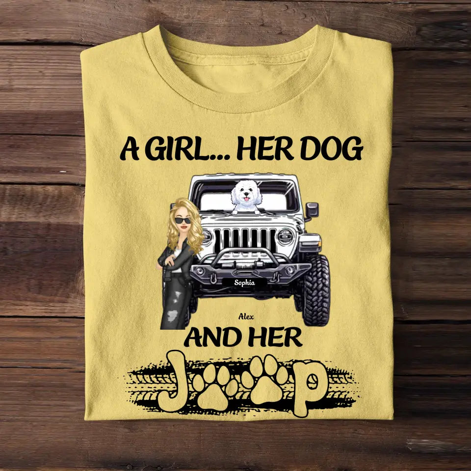 Personalized A Girl Her Dog And Her Jeep T-shirt Printed MTDT1306