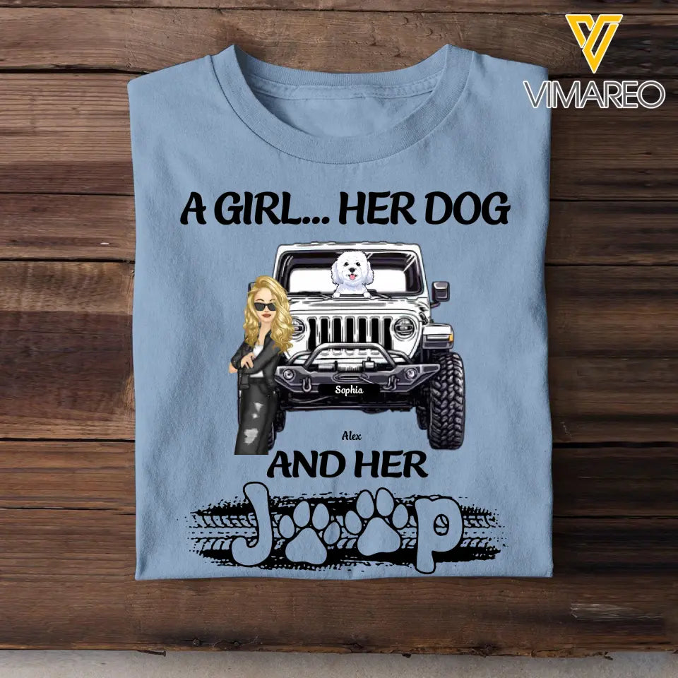 Personalized A Girl Her Dog And Her Jeep T-shirt Printed MTDT1306