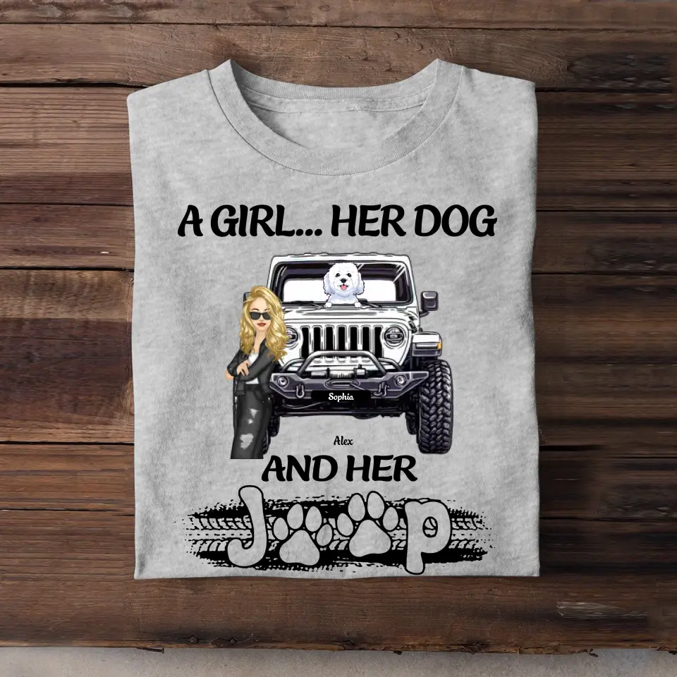 Personalized A Girl Her Dog And Her Jeep T-shirt Printed MTDT1306