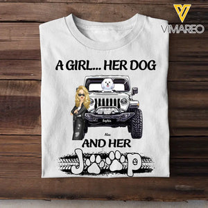 Personalized A Girl Her Dog And Her Jeep T-shirt Printed MTDT1306