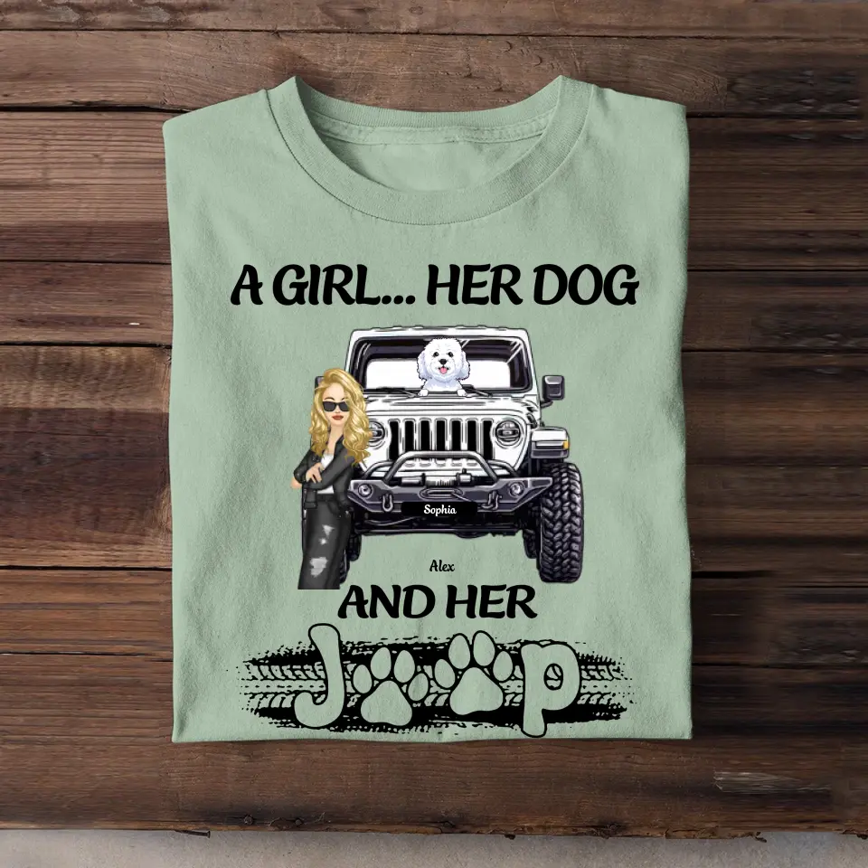 Personalized A Girl Her Dog And Her Jeep T-shirt Printed MTDT1306