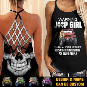 Personalized Warning Jeep Girl With Anger Issues And A Serious Dislike For Stupid People Criss Cross Tank Printed QTHQ1506