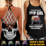 Personalized Warning Jeep Girl With Anger Issues And A Serious Dislike For Stupid People Criss Cross Tank Printed QTHQ1506