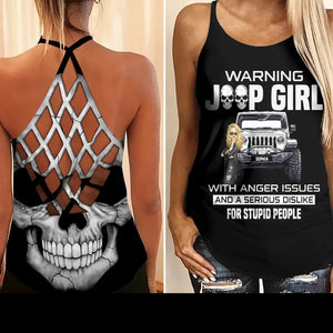 Personalized Warning Jeep Girl With Anger Issues And A Serious Dislike For Stupid People Criss Cross Tank Printed QTHQ1506
