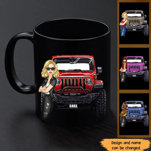 Personalized Jeep Girl with Name Jeep Lovers Black Mug Printed MTHN1406