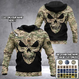 Personalized British Veteran Solder With Name And Rank Skull Camo Hoodie 3D Printed QTDT1506