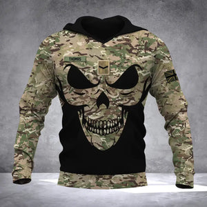 Personalized British Veteran Solder With Name And Rank Skull Camo Hoodie 3D Printed QTDT1506