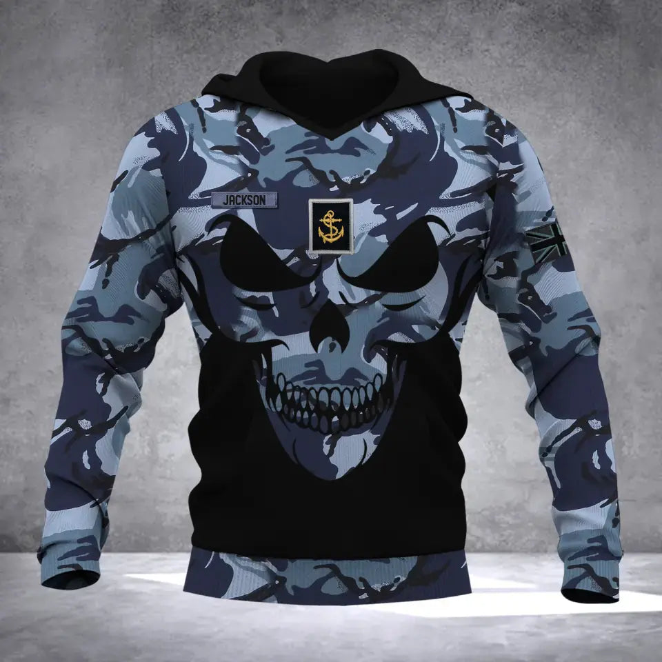 Personalized British Veteran Solder With Name And Rank Skull Camo Hoodie 3D Printed QTDT1506