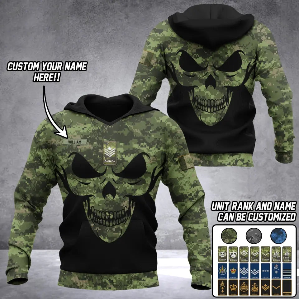 Personalized Canadina Veteran Solder With Name And Rank Skull Camo Hoodie 3D Printed QTDT1506