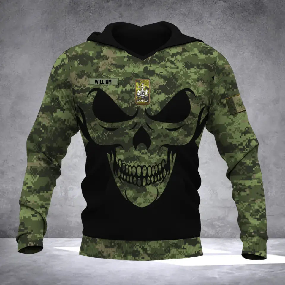 Personalized Canadina Veteran Solder With Name And Rank Skull Camo Hoodie 3D Printed QTDT1506