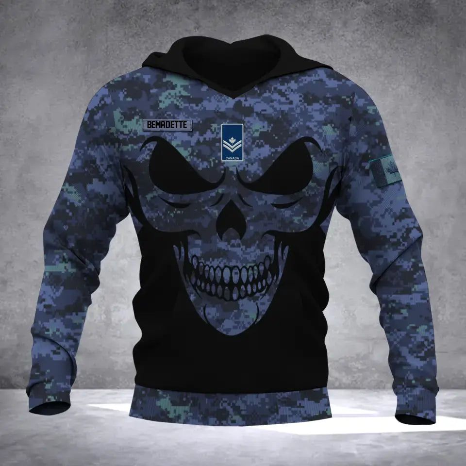 Personalized Canadina Veteran Solder With Name And Rank Skull Camo Hoodie 3D Printed QTDT1506