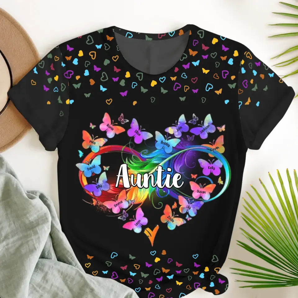 Personalzied Auntie Butterflies with Kid Names Tie Dye Color 3D TShirt Printed 23JUN-PN13