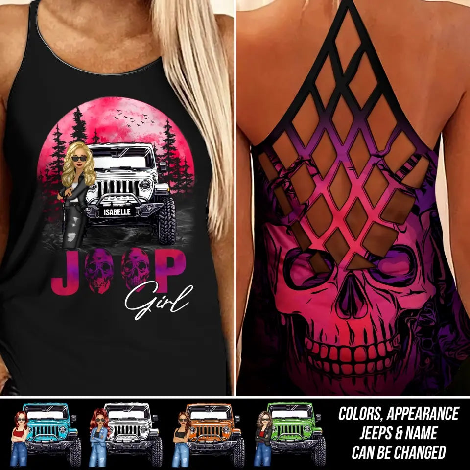 Personalized Jeep Girl  Moon Night Criss Cross Tank Printed HTHDT1406