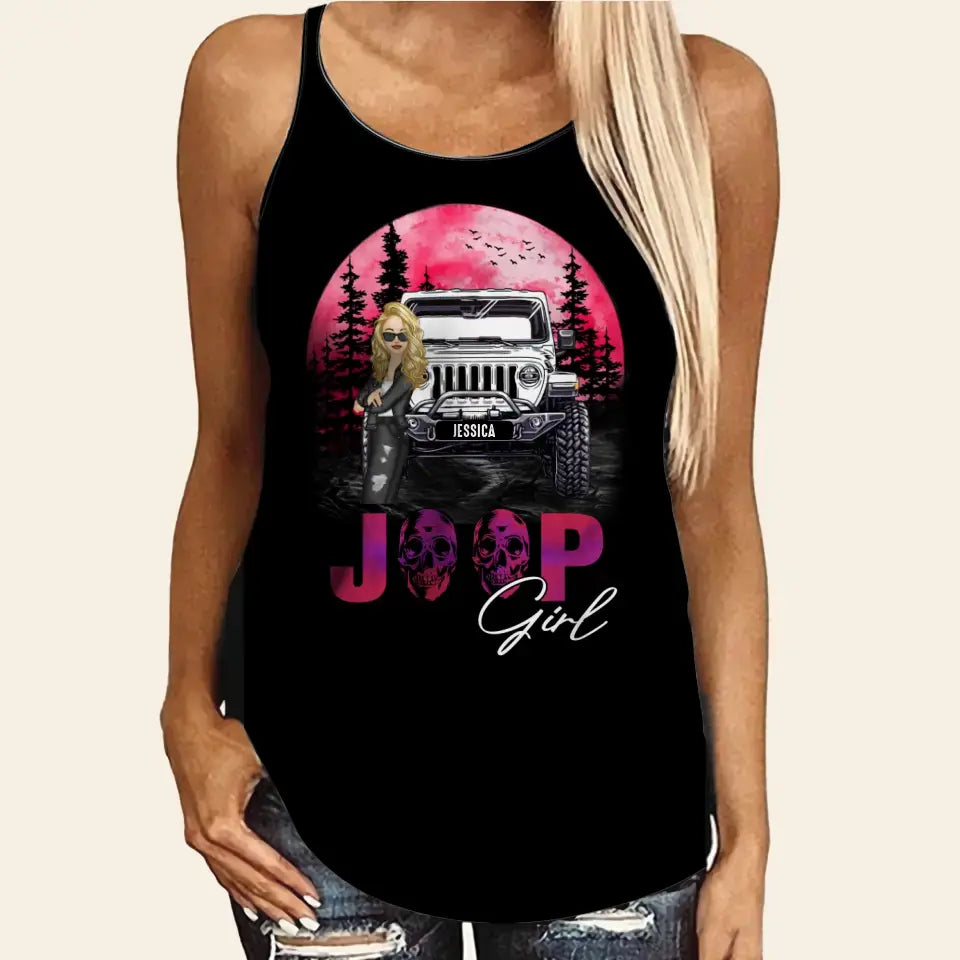 Personalized Jeep Girl  Moon Night Criss Cross Tank Printed HTHDT1406