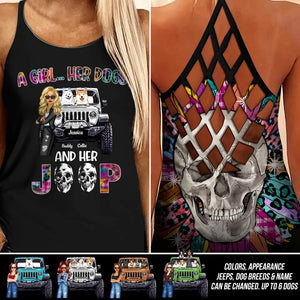 Personalized A Girl Her Dogs And Her Jeep Criss Cross Tank Printed HTHDT1506