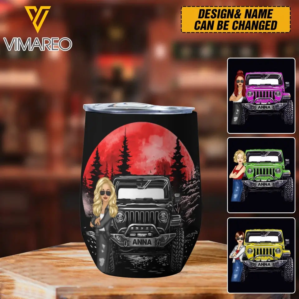 Personalized Moon Night Jeep Girl Wine Tumbler Printed MTBQT1506