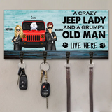 Personalized A Crazy Jeep Lady And A Grumpy Old Man Couple Dog Lovers Key Holder Printed PNBQT1306