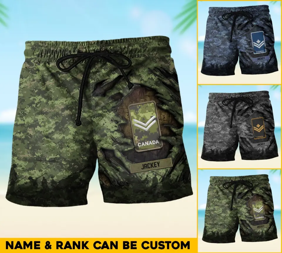 Personalized Canadian Soldier/Veteran Rank with Name Beach Short Pants Printed 23JUN-HQ15