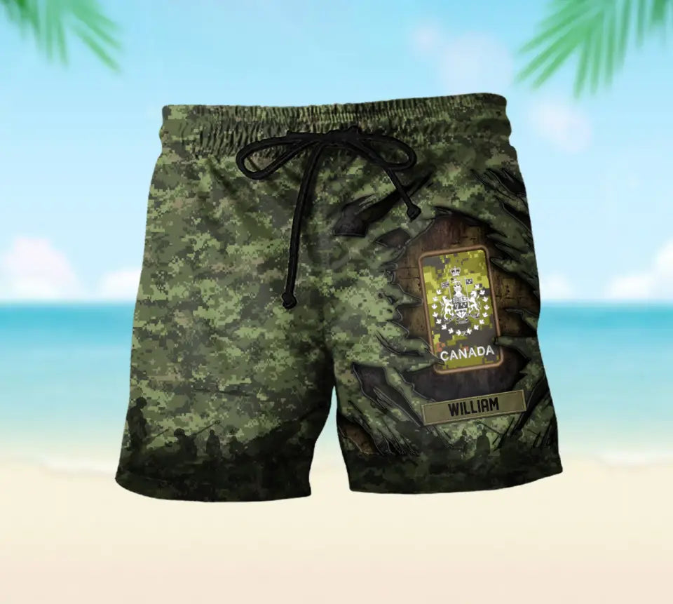 Personalized Canadian Soldier/Veteran Rank with Name Beach Short Pants Printed 23JUN-HQ15
