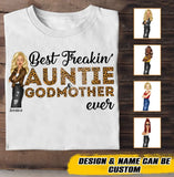 Personalized Best Freakin Auntie & Godmother Ever Leopard Cool Aunt Chibi 2D Tshirt