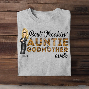 Personalized Best Freakin Auntie & Godmother Ever Leopard Cool Aunt Chibi 2D Tshirt