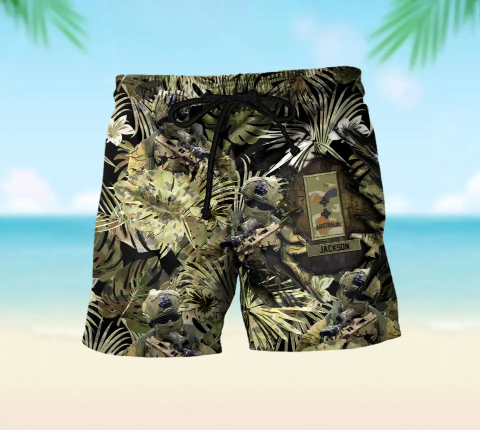Personalized Australian Soldier/Veteran Rank with Name Beach Hawaii Shirt & Short Pants Printed 23JUN-HQ20