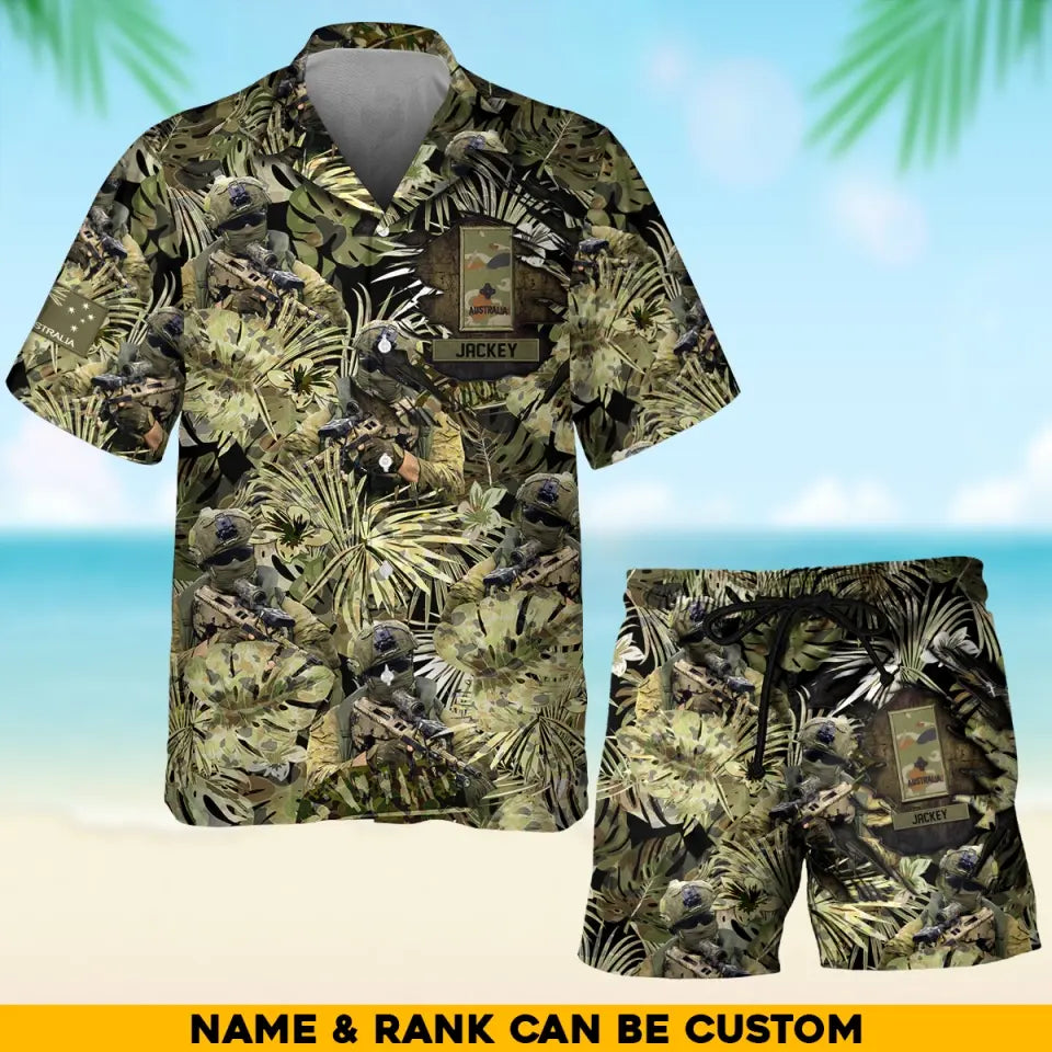 Personalized Australian Soldier/Veteran Rank with Name Beach Hawaii Shirt & Short Pants Printed 23JUN-HQ20