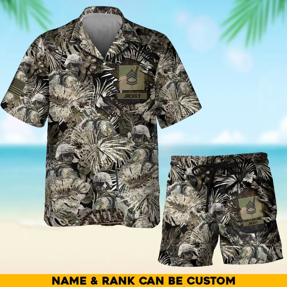 Personalized US Soldier/Veteran Rank with Name Beach Hawaii Shirt & Short Pants Printed 23JUN-HQ20