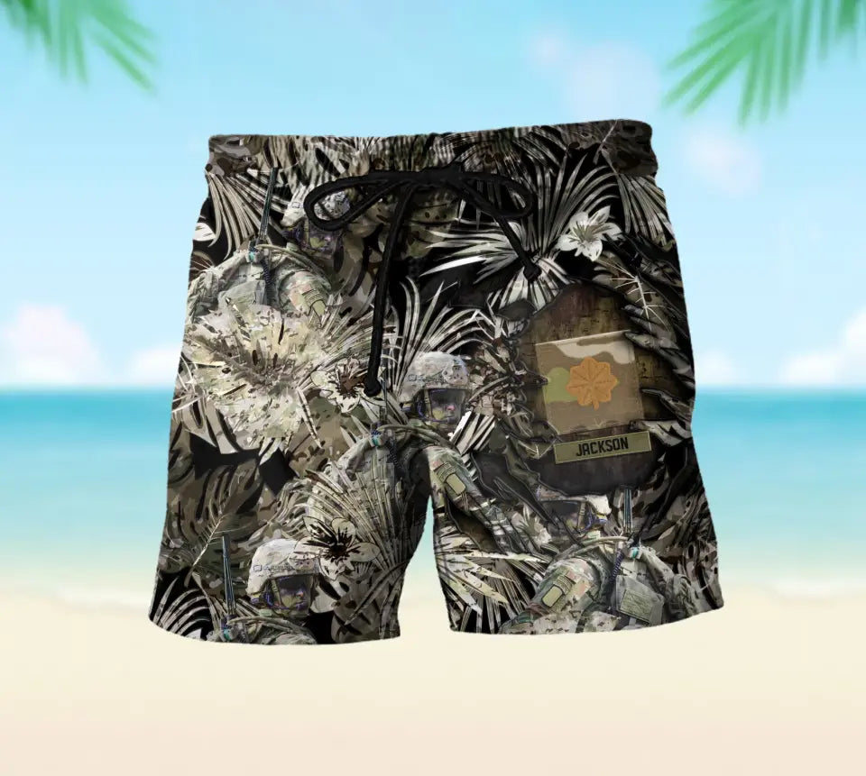 Personalized US Soldier/Veteran Rank with Name Beach Hawaii Shirt & Short Pants Printed 23JUN-HQ20