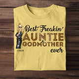 Personalized Best Freakin Auntie & Godmother Ever Leopard Cool Aunt Chibi 2D Tshirt