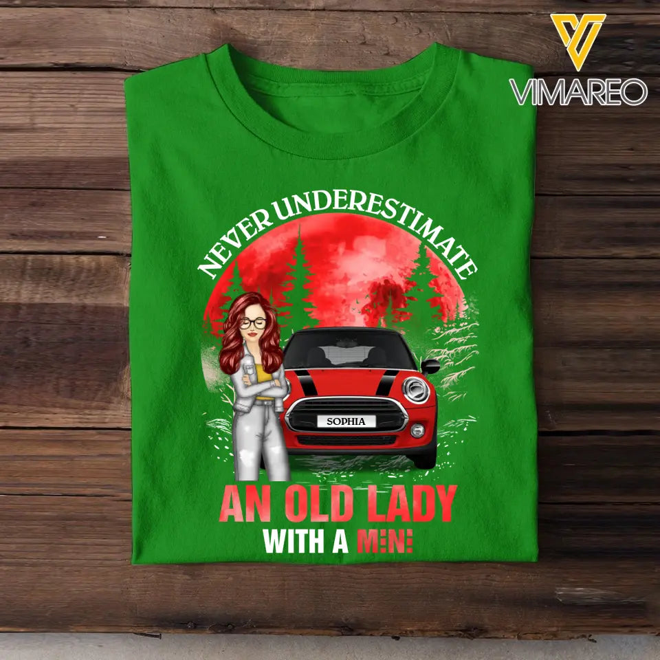 Personalized Never Underestimate An Old Lady With A Mini Girl with Jeep Car T-shirt Printed MTDT1606