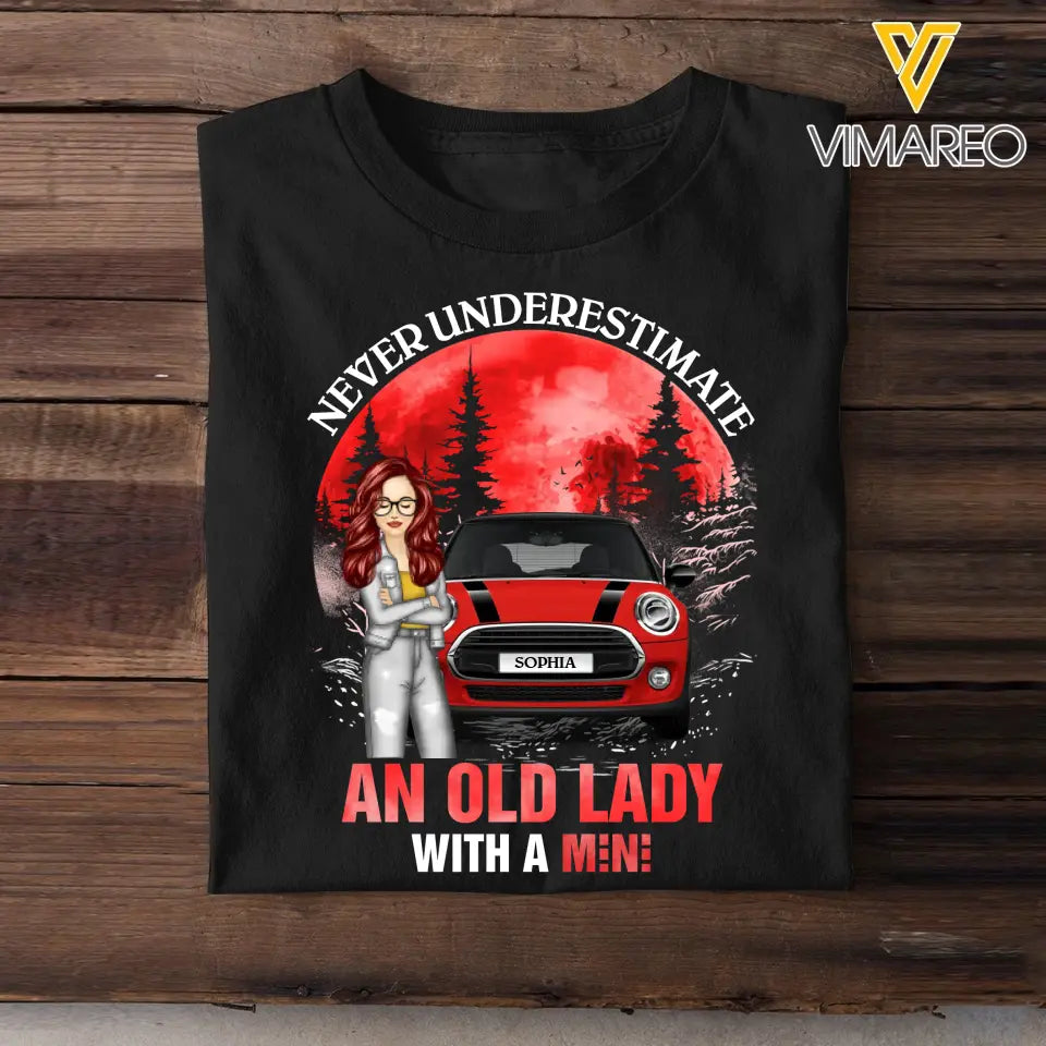 Personalized Never Underestimate An Old Lady With A Mini Girl with Jeep Car T-shirt Printed MTDT1606