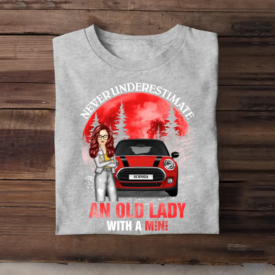 Personalized Never Underestimate An Old Lady With A Mini Girl with Jeep Car T-shirt Printed MTDT1606