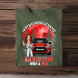 Personalized Never Underestimate An Old Lady With A Mini Girl with Jeep Car T-shirt Printed MTDT1606