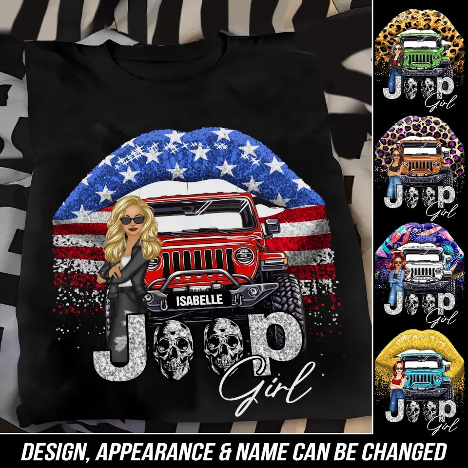 Personalized Jeep Girl On Glitter Sexy Lips Gifts  Printed Tshirt PNDT2006
